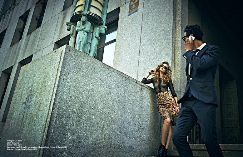 Cardigan / La Perla Skirt / Tom Ford Booties / Max Mara Sunglasses, watch, bracelet, ring and bag / Vintage Gianni Versace @ Depuis 1924 Bracelet / Vintage Chanel @Depuis 1924
