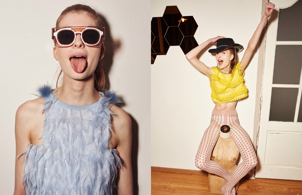 Dress / Fendi Glasses / Wanda Nylon Opposite Top / Paule Ka Stocking / Falke