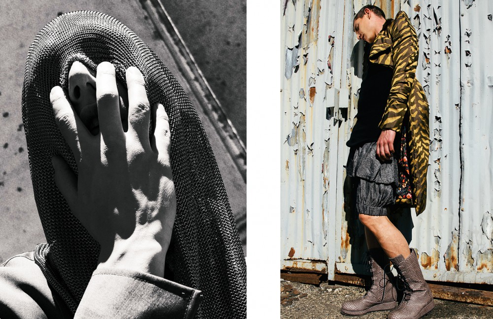 Chainmail Hood / Michael Schmidt Blazer / KRISVANASSCHE Opposite Coat & bloomers / Vivienne Westwood Tank & boots /Alexandre Plokhov