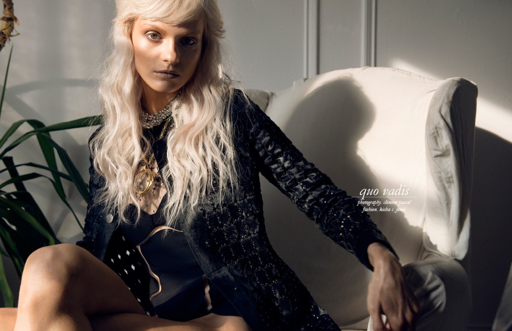 Coat / Calvin Klein Collection Bodysuit / La Perla Jewellery / Stazia Loren 