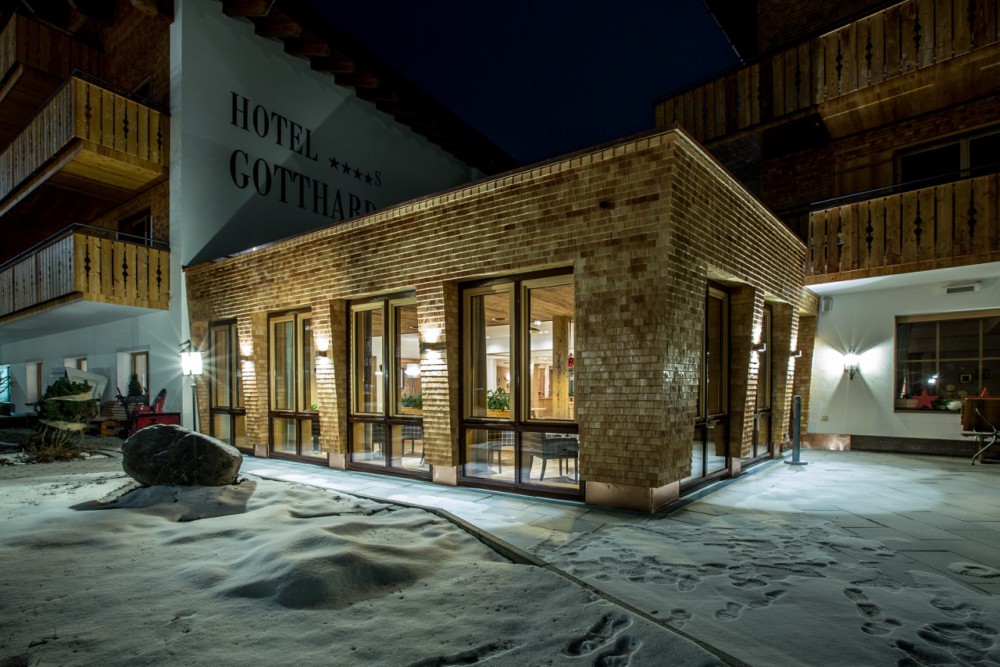 Nightfall view of winter wonderland Hotel Gotthard Image/Pio Mars