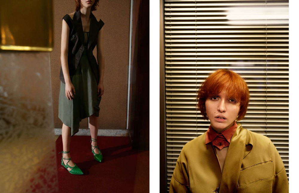 Top, skirt & vest coat / Antonio Marras Shoes / Salvatore Ferragamo Opposite Full look / Vivienne Westwood Red Label