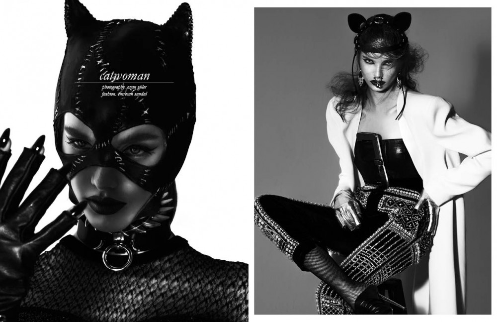 Dress / Zeynep Tosun Mask / stylist’s own Choker / Givenchy Gloves / Elif Domaniç Bracelet / Givenchy Opposite Jacket / Givenchy Bra / Moschino Trousers / Balmain Cat ears / Fleet Ilya Nose ring / Givenchy Earrings / Givenchy Shoes / Tom Ford