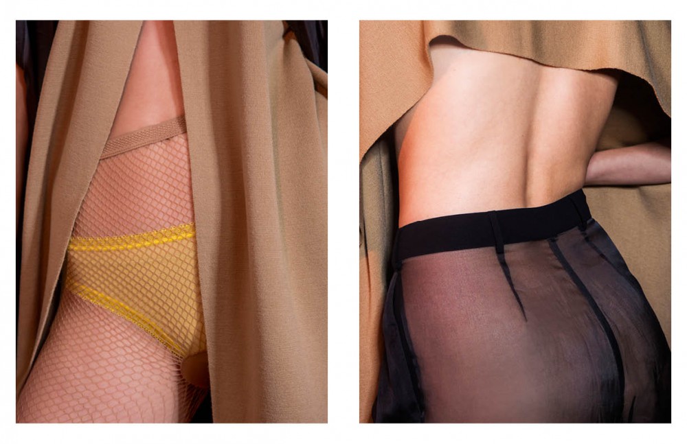 Beige cape / COS Briefs / La Perla Tights / H&M Opposite Transparent trousers / La Perla Beige cape / COS