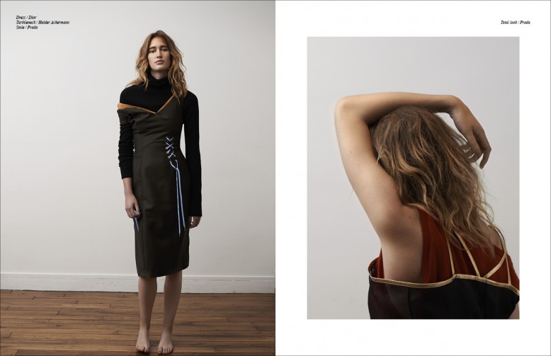 Left to Right/ Dress / Dior Turtleneck / Haider Ackermann  Stole / Prada Opposite Total look / Prada 