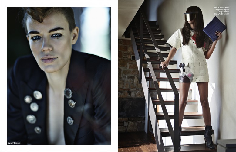 Jacket / Diliborio Opposite Dress & Boots / Fendi Sunglasses / Mykita Bag / Ethan K Ring / Pebble London