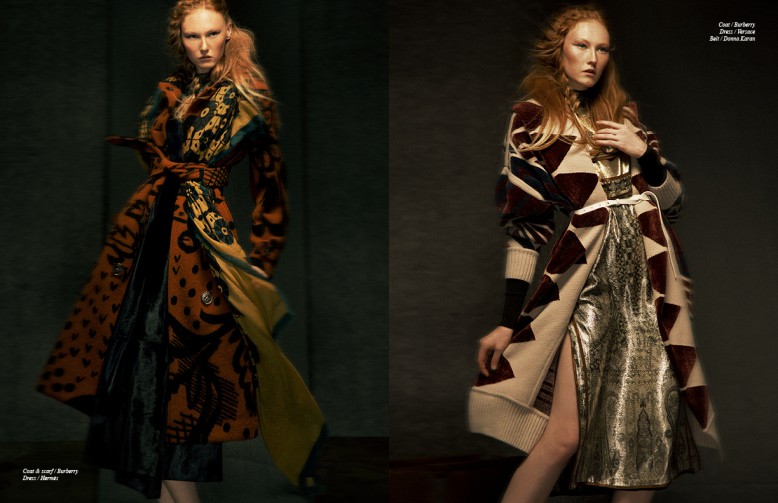 Coat & scarf / Burberry Dress / Hermès Opposite Coat / Burberry Dress / Versace Belt / Donna Karan