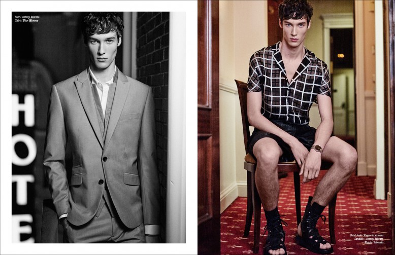 Left Suit / Antony Morato Shirt / Dior Homme Right Total look / Emporio Armani Sandals / Antony Morato Watch / Movado