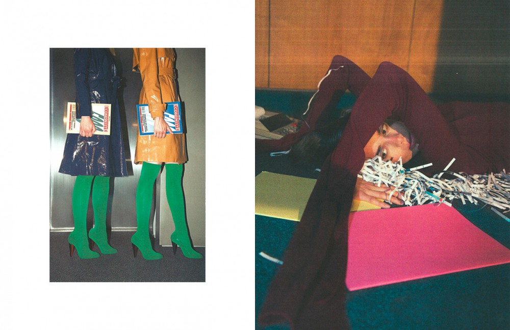 Coat / Martin Grant Coat / Wanda Nylon Shoes / Louboutin Tights / American Apparel Opposite Jumper / Coperni