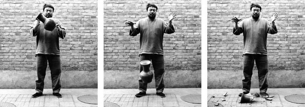 Ai Weiwei, Dropping a Han Dynasty Urn, 1995 3 black and white prints, each 148 x 121 cm Courtesy of Ai Weiwei Studio Image courtesy Ai Weiwei © Ai Weiwei