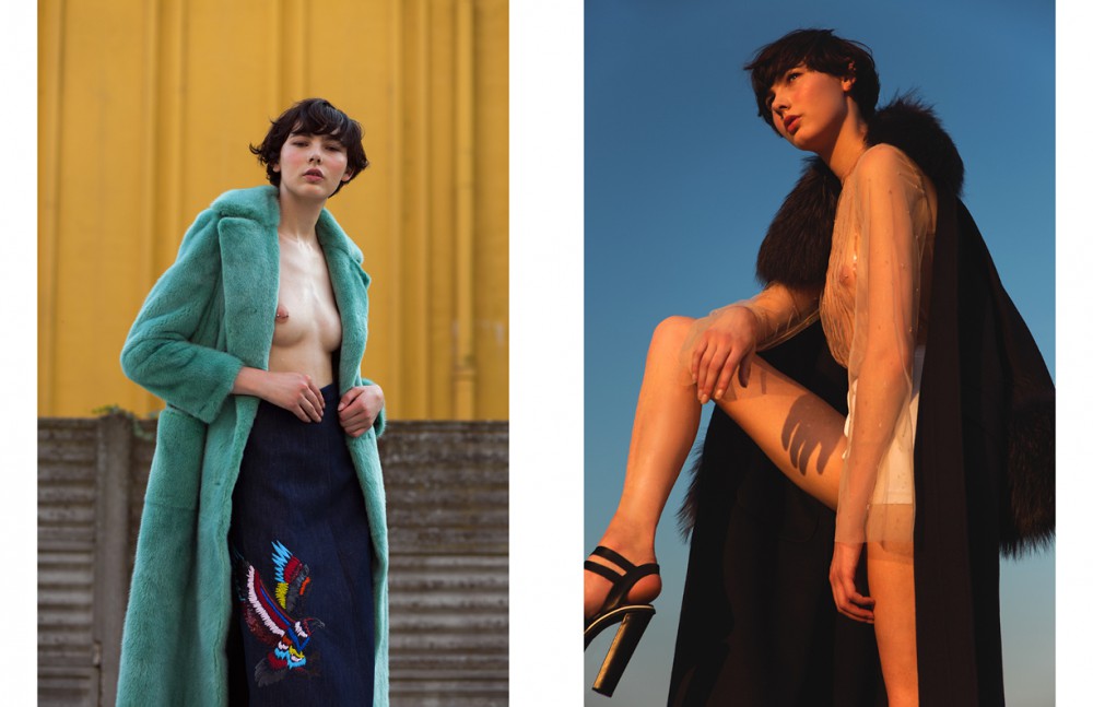Coat / MaxMara Skirt / Iceberg Opposite Coat & Top / Luisa Beccaria Shorts / American Appareal Shoes / Iceberg