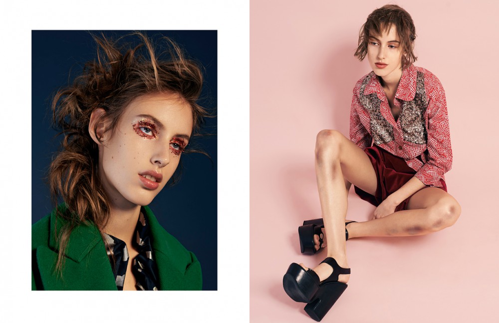 Coat / Cedric Charlier Top / Vivienne Westwood Opposite Shirt & Skirt / Vivienne Westwood Platform Shoes / Carven